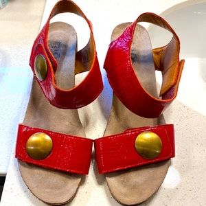 Taos Red Leather Velcro Strap Sandal
